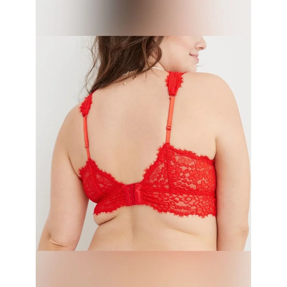 Aerie Red Floral Eyelash Lace Padded Plunge Bralette Bra Women’s Size Medium